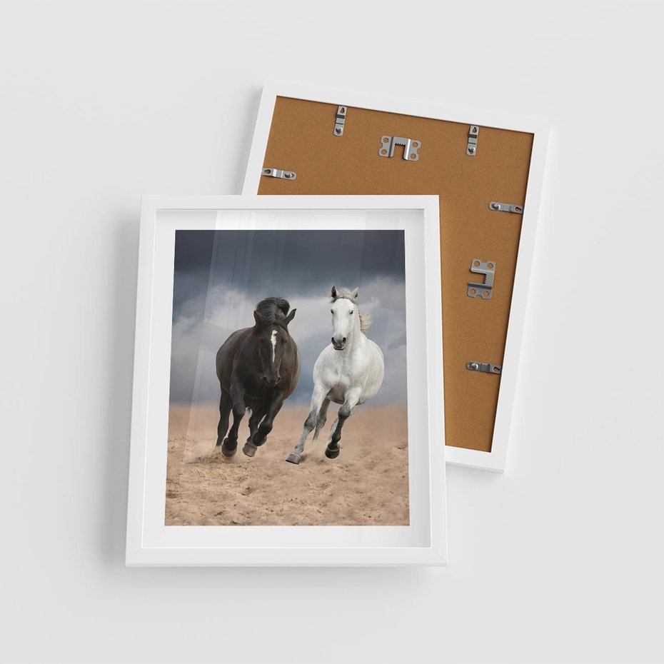 Plakat w ramie 40x50 - Siła koni w galopie - konie, galop - rama biała