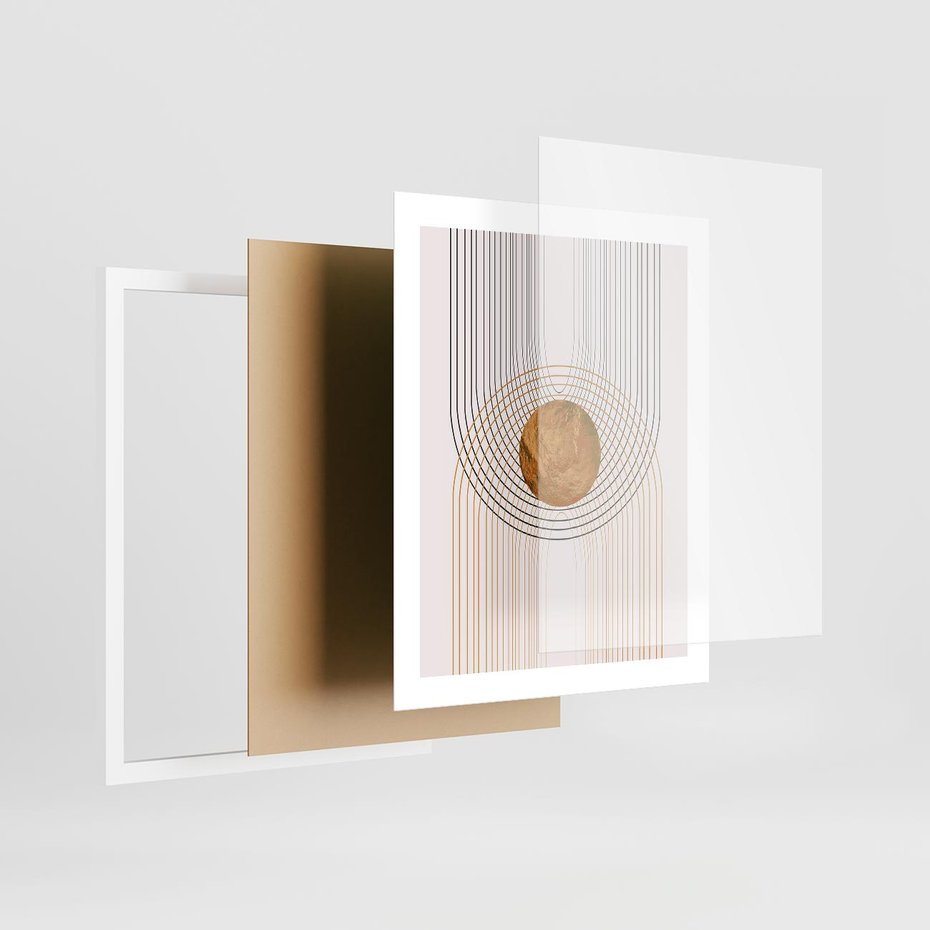 Plakat w ramie 40x50 - Złota Geometria - styl modern, złoto - rama biała