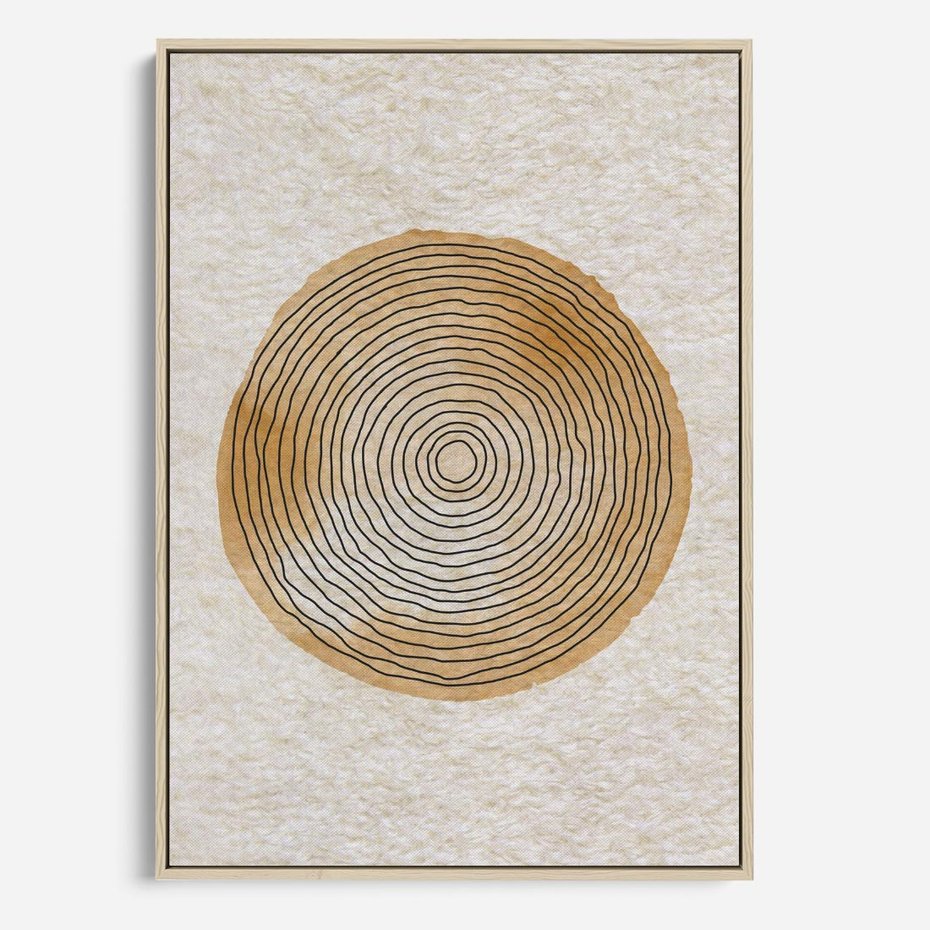 Obraz w ramie 50x70 - Zapisane w promieniach słońca - beżowe strukturalne tło, koła - rama drewno