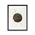 Plakat w ramie 30x40 - Impulsy Kreatywności - abstrakcyjna czarna plama, rozsiane pomarańczowe kropki - rama czarna
