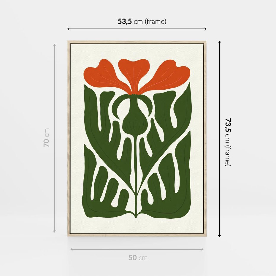 Obraz w ramie 50x70 - Minimalistyczny Urok Kwiatu - kwiat, sztuka nowoczesna - rama drewno
