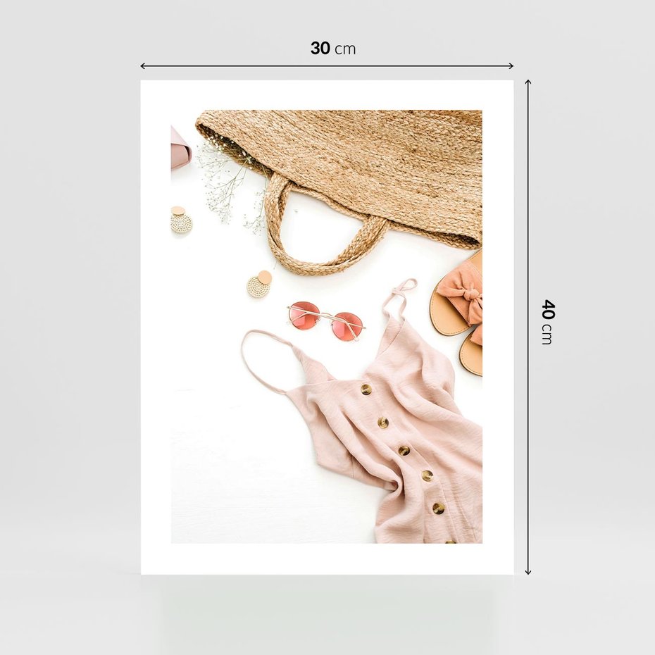 Plakat bez ramy 30x40 - Moda na Plażę - kompozycja fashion, sukienka