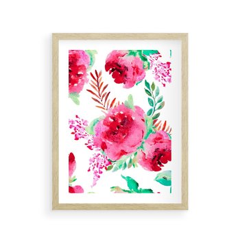 Plakat w ramie 50x70 - Delikatna Akwarela - kwiaty, akwarela - rama drewno