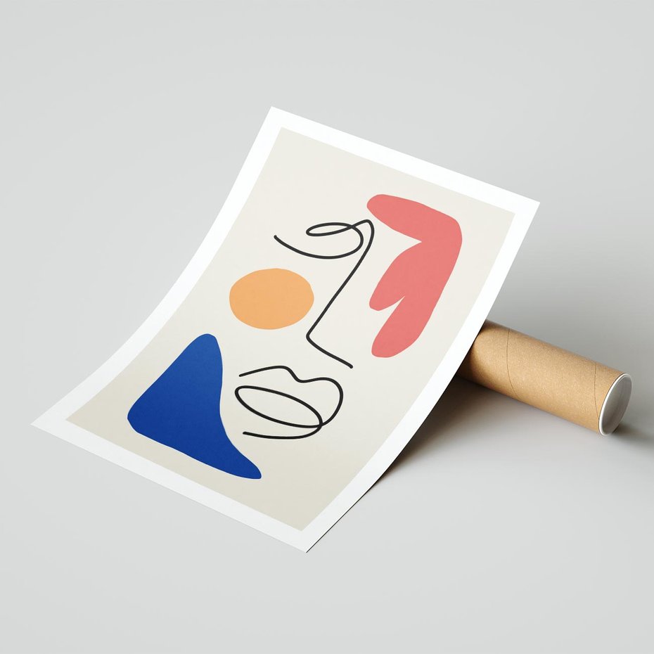 Plakat bez ramy 40x50 - Rozbijające Granice Kształtów - abstrakcyjny obraz, przypomina twarz