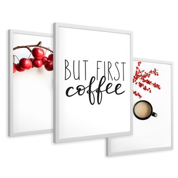 Zestaw obrazy w ramie 30x40 galeria - Kawa, jesień, first, coffee, typografia - rama biała