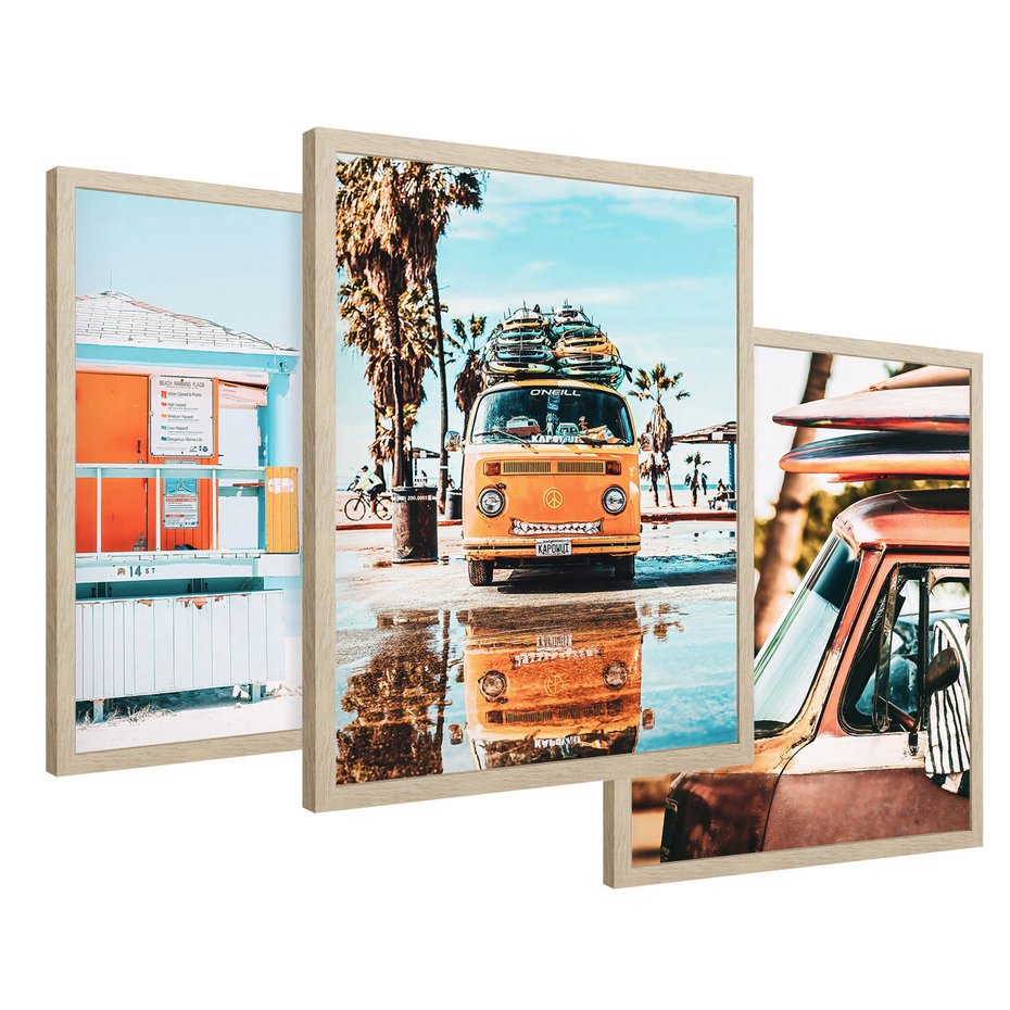 Zestaw obrazy w ramie 30x40 galeria - Plaża, podróże, wakacje, surfing, auto - rama drewno