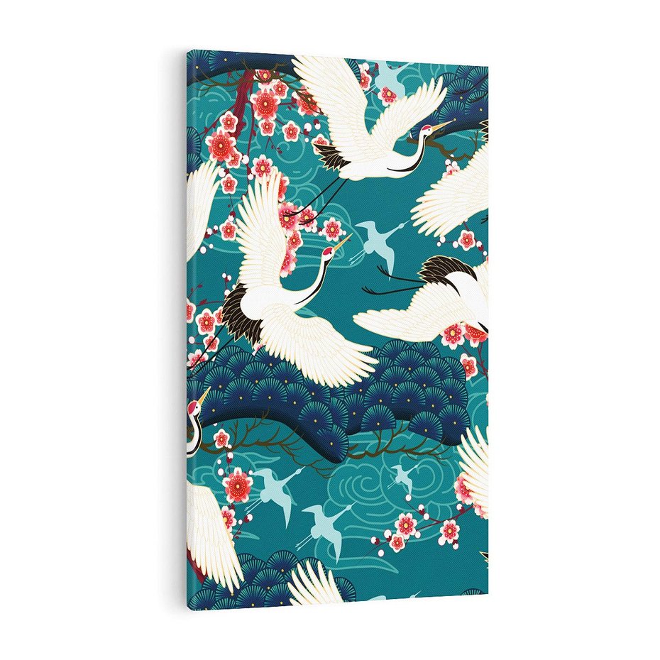 Obraz na płótnie 70x100 - Żurawie Wachlarze - orientalne japońskie żurawie, grafika