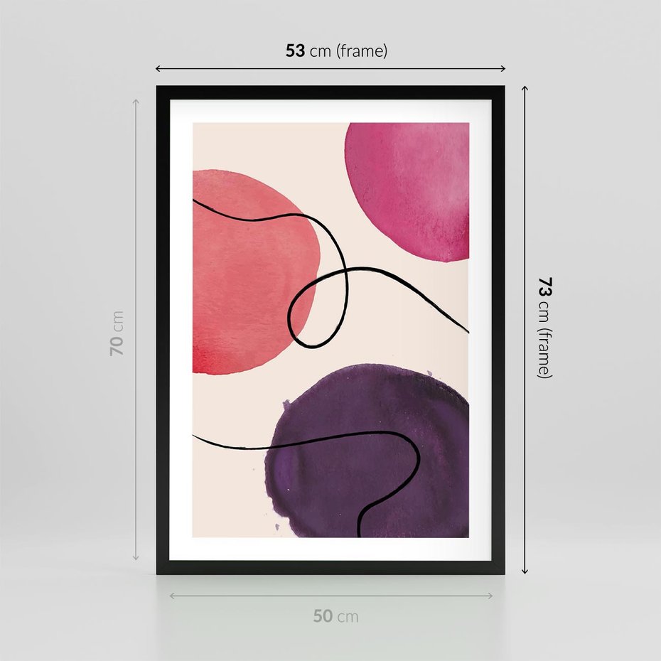 Plakat w ramie 50x70 - Migoczące Echo - abstrakcyjne akwarelowe plamy, nieregularne linie - rama czarna