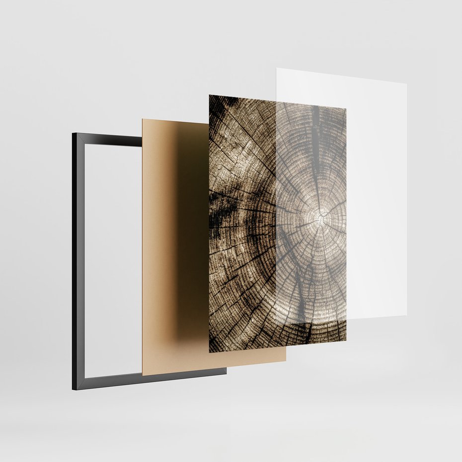 Zestaw obrazy w ramie 50x70 galeria - Drewno, pień, boho, domek - rama czarna