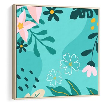 Obraz w ramie 80x80 - Rozkwitające Widoki - pastelowa kompozycja, kwiaty - rama drewno