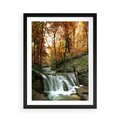 Plakat w ramie 50x70 - Jesienny wodospad w lesie - wodospad, las - rama czarna