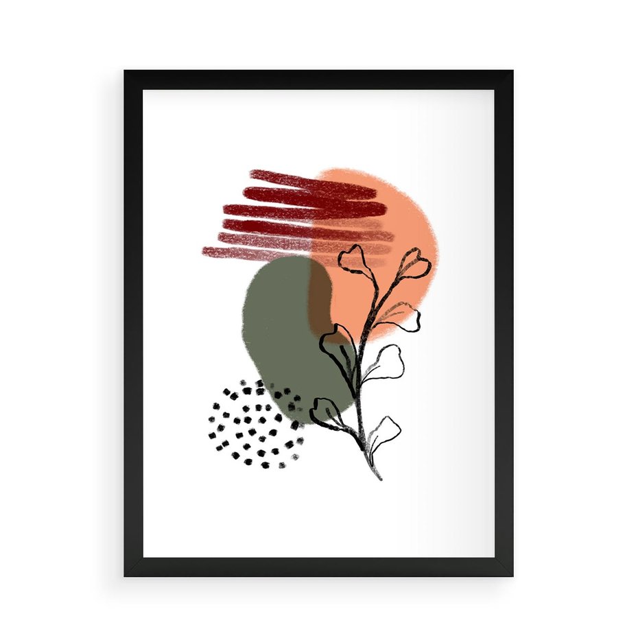 Plakat w ramie 50x70 - Przenikające Widzenia - abstrakcyjna sztuka, liście - rama czarna