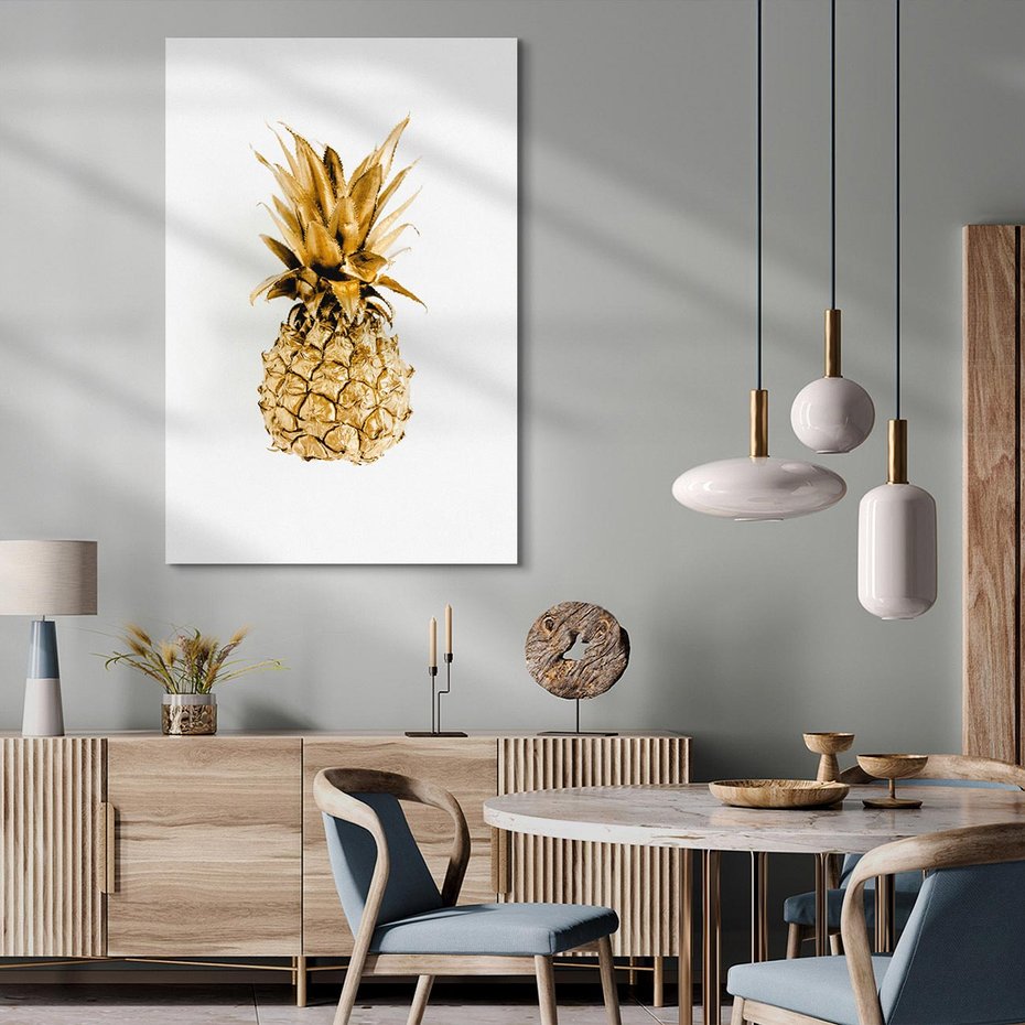 Obraz na płótnie 80x120 - Ekskluzywny Akcent - złoty, ananas