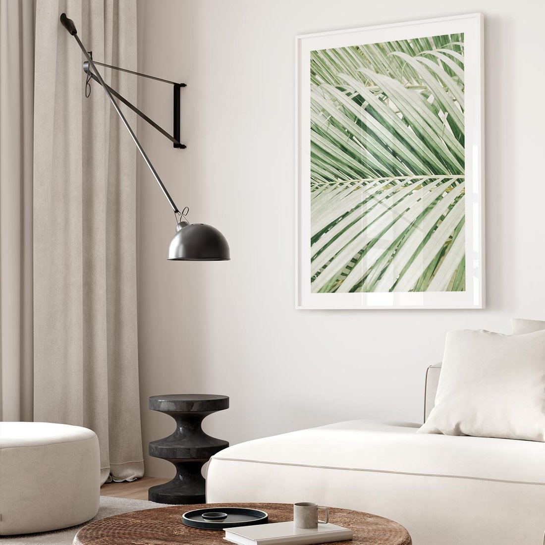 Plakat w ramie 40x50 - Liście Palmy: Egzotyczna Grafika - palma, liście palmy - rama biała