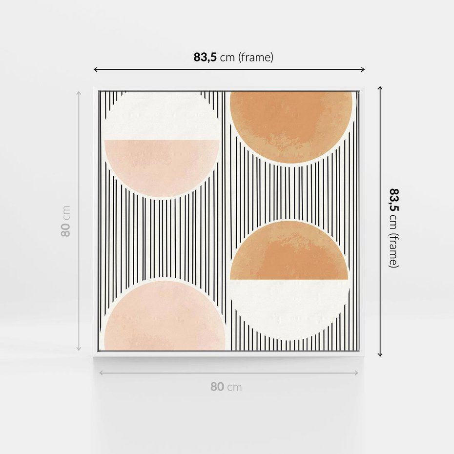 Obraz w ramie 80x80 - Przenikające Kształty - abstrkacyjna nowoczesna sztuka, koła okręgi - rama biała