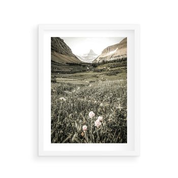 Plakat w ramie 30x40 - Nostalgiczne Góry - górski krajobraz, łaka w górach - rama biała