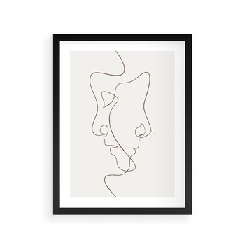 Plakat w ramie 50x70 - Jedna Linia, Dwie Twarze - minimalistyczny plakat, dwie twarze - rama czarna