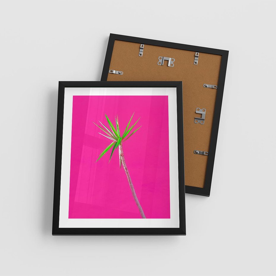 Plakat w ramie 40x50 - Retro Stylizacja - palma, liście - rama czarna