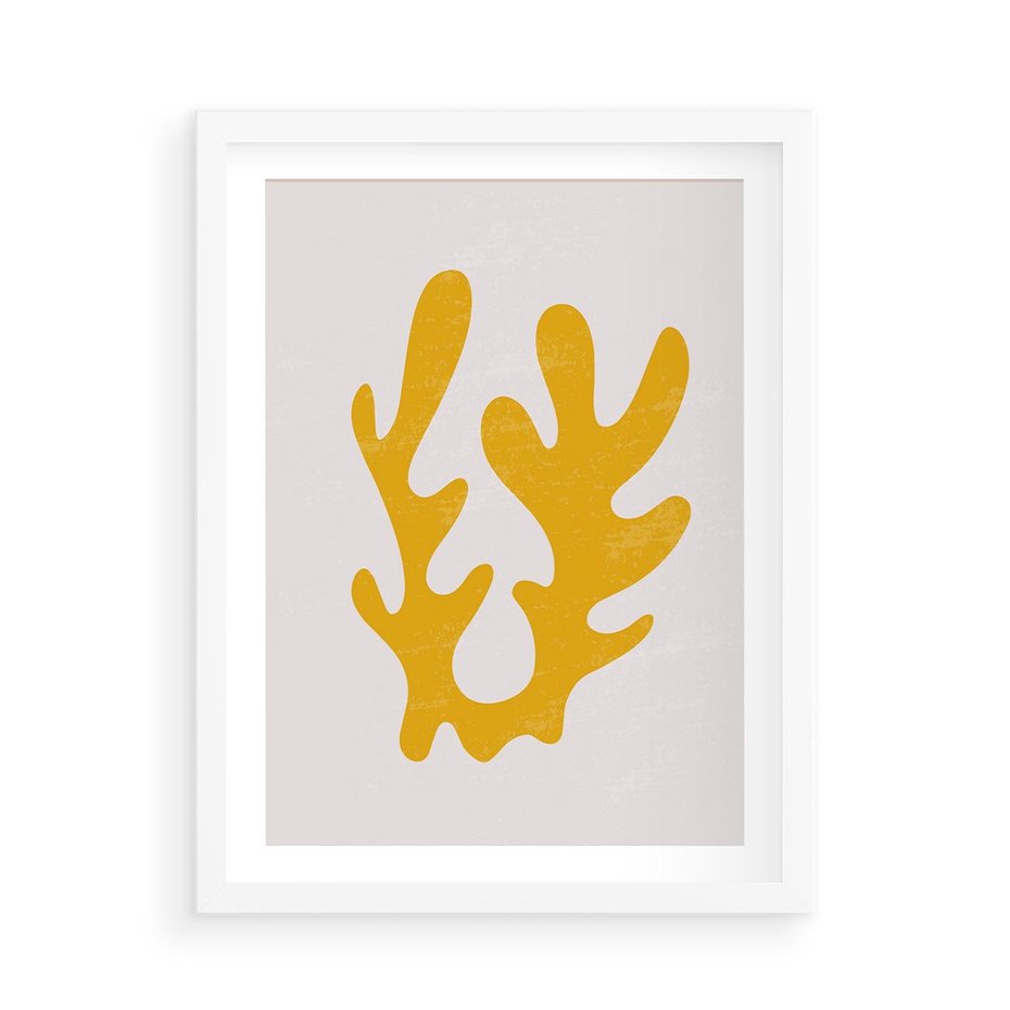 Plakat w ramie 50x70 - Abstrakcyjna Synergia - abstrakcyjna żółta forma, minimalizm - rama biała