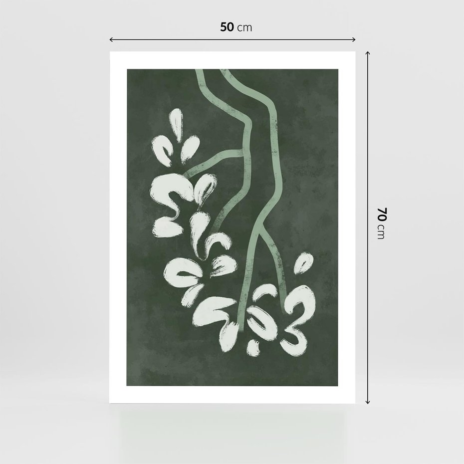 Plakat bez ramy 50x70 - Rozkwitające Zielone Gałęzie - abstrakcyjne delikatne zielone linie, podobne do gałęzi kwiatów