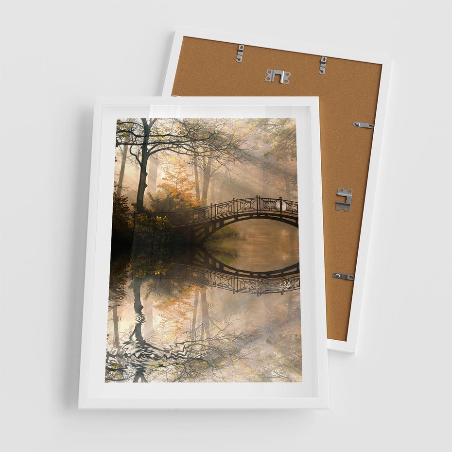 Plakat w ramie 50x70 - Romantyczny Mostek - mostek, romantyczny - rama biała
