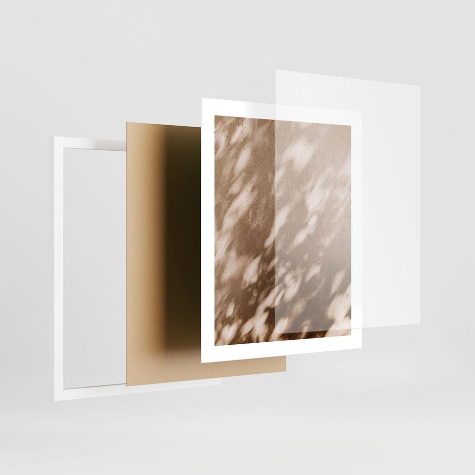 Plakat w ramie 40x50 - Abstrakcyjna Kompozycja: Cień na Ścianie - cień na ścianie, beżowe kolory - rama biała