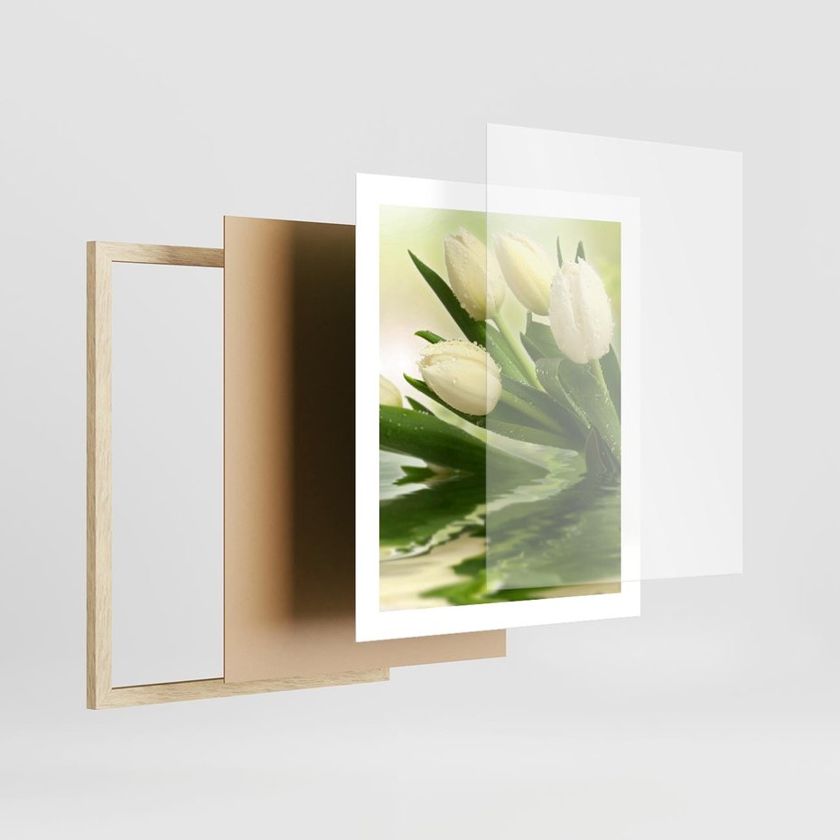 Plakat w ramie 40x50 - Białe Piękno - białe, tulipany - rama drewno
