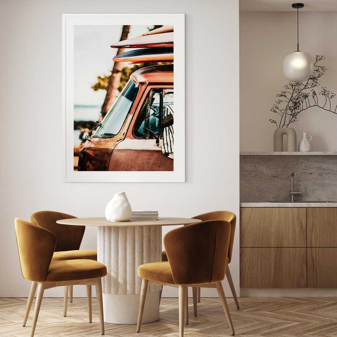 Plakat bez ramy 50x70 - Surfingowa Wolność - samochód, stary van