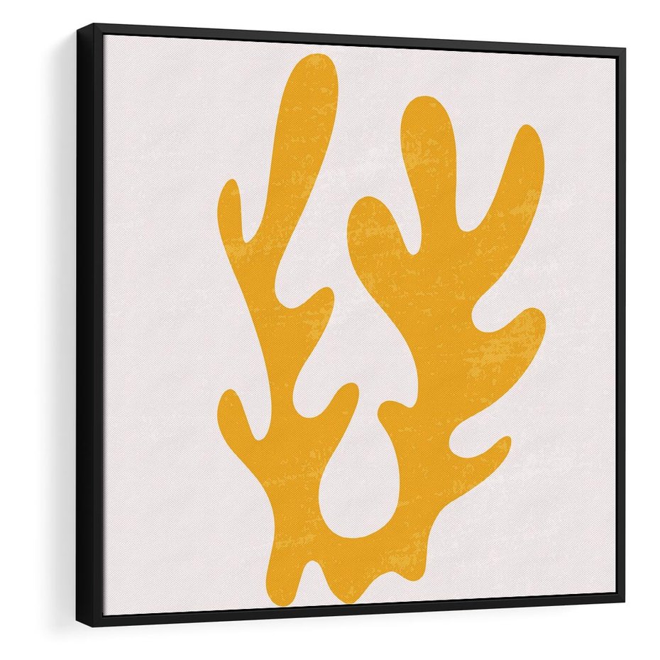 Obraz w ramie 50x50 - Abstrakcyjna Synergia - abstrakcyjna żółta forma, minimalizm - rama czarna