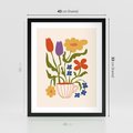 Plakat w ramie 40x50 - Kolorowe Granice - kwiaty w filizance, abstrakcja - rama czarna