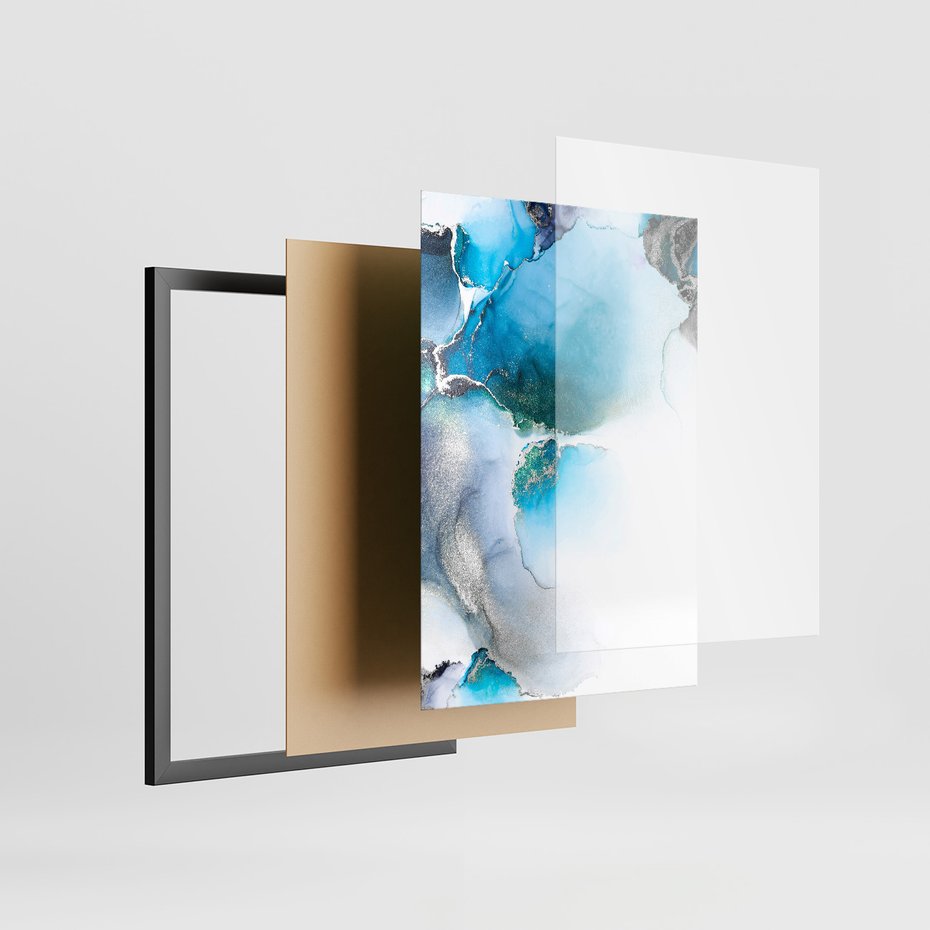Zestaw obrazy w ramie 40x50 galeria - Marmur, złoto, morski, turkus - rama czarna