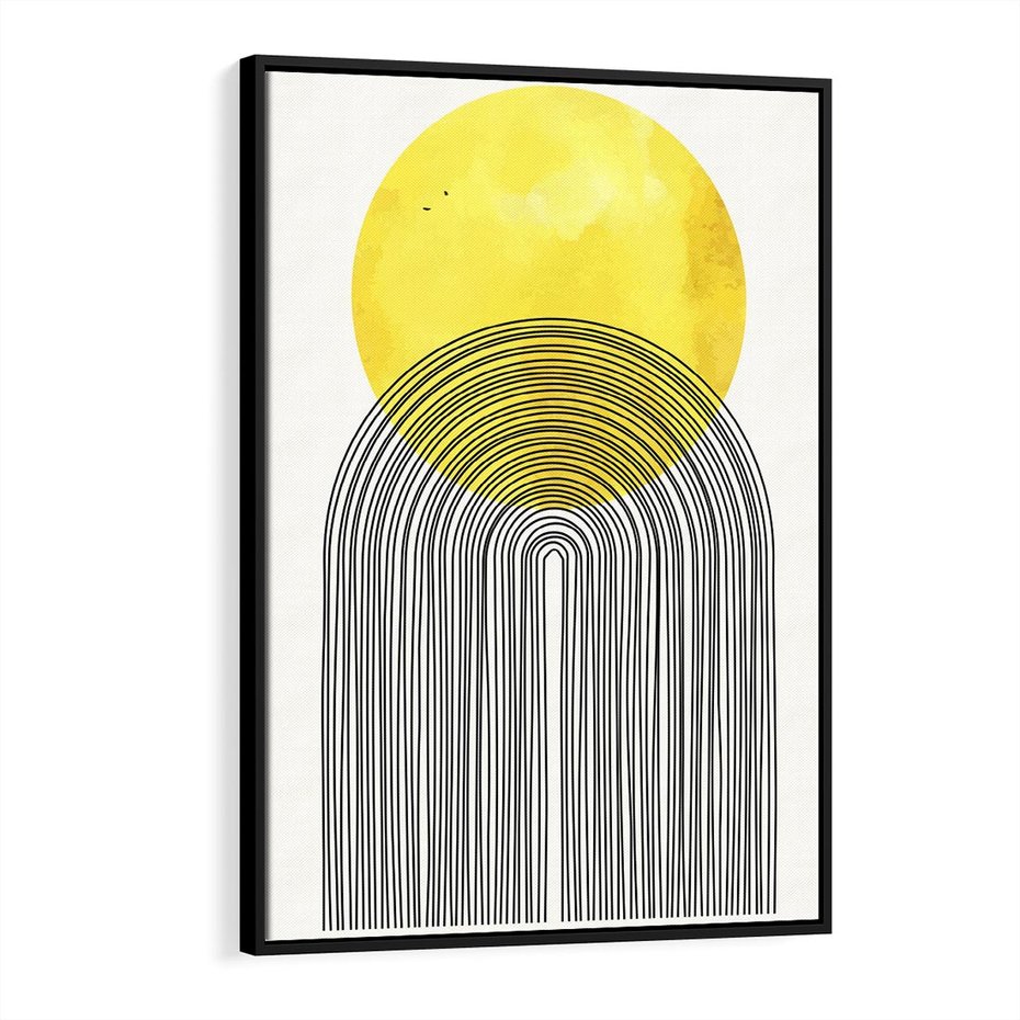 Obraz w ramie 70x100 - Słoneczne Odbicia - geometria, żółte koło - rama czarna