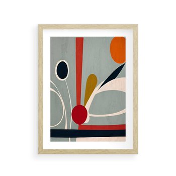 Plakat w ramie 50x70 - Harmonia Kolorowych Impulsów - abstrakcyjny obraz olejny, dziwne formy - rama drewno