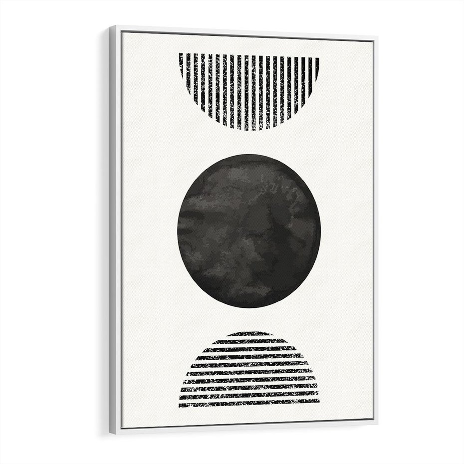 Obraz w ramie 50x70 - Tajemnicza Kompozycja - abstrakcyjne czarno białe formy, minimalizm - rama biała