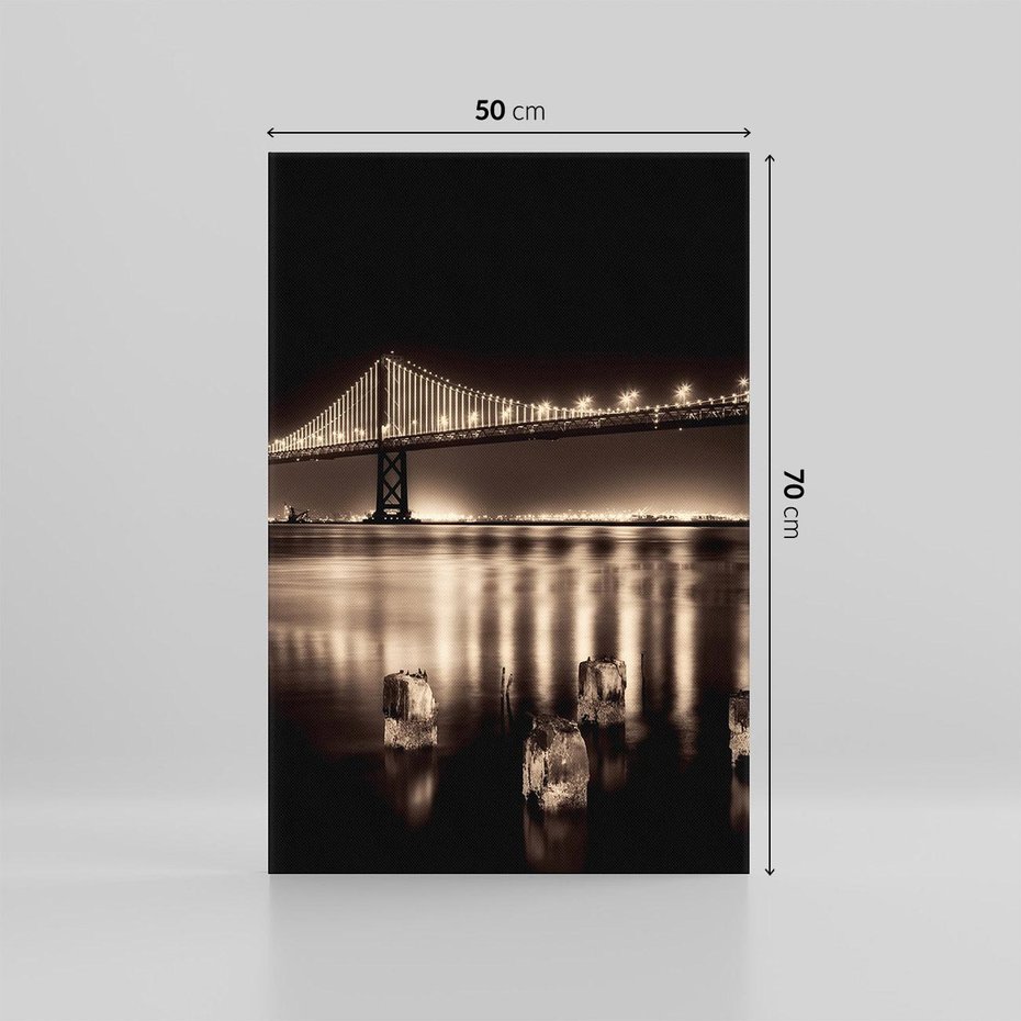 Obraz na płótnie 50x70 - Most nocą nad rzeką - noc, most
