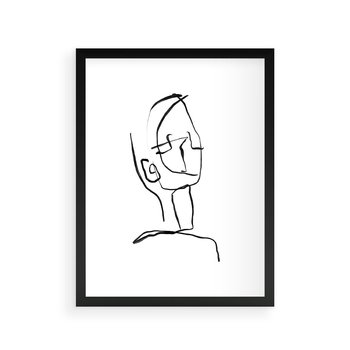 Plakat w ramie 50x70 - Migotliwe Widzenia - szkic twarzy, minimalistyczny niewyraźny - rama czarna