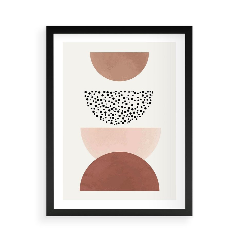 Plakat w ramie 50x70 - Geometryczna Harmonia w Brązach i Beżach - geometryczne kształty, brązy i beże - rama czarna