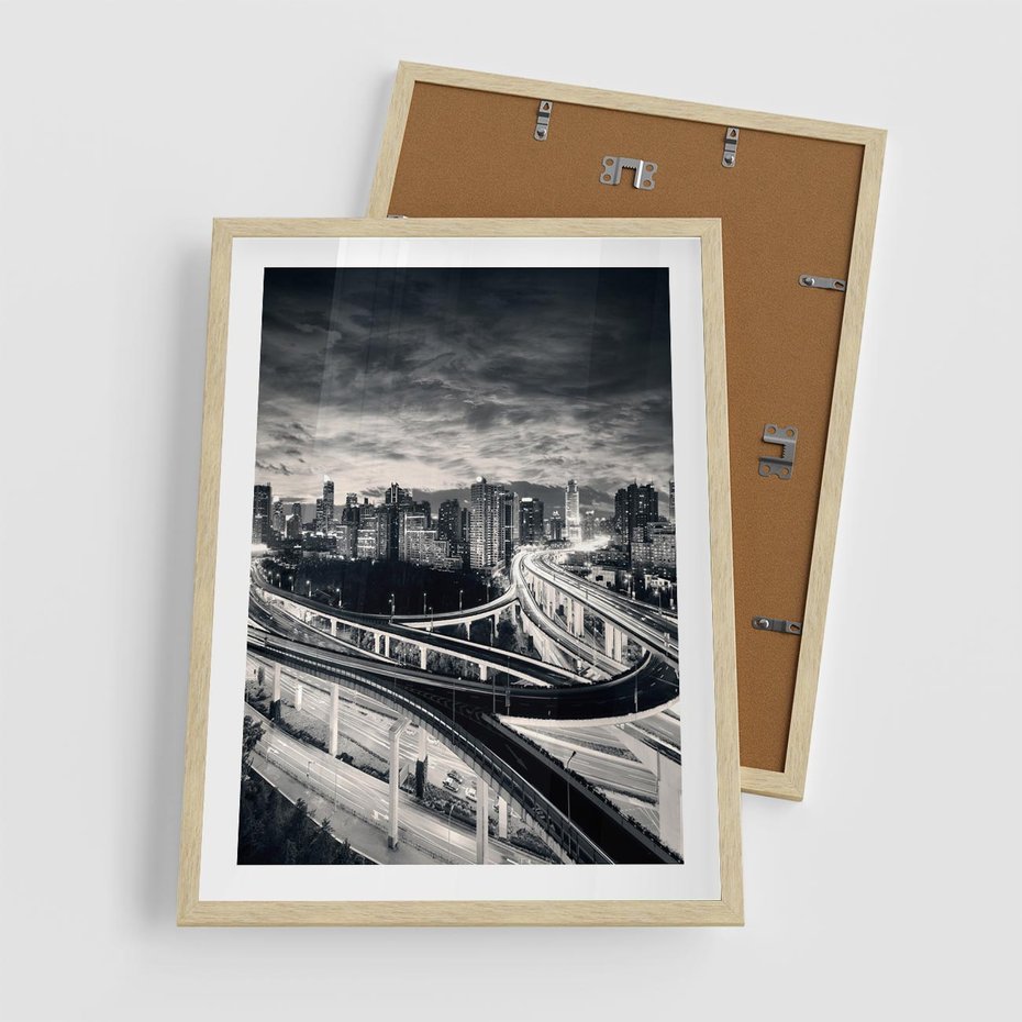 Plakat w ramie 50x70 - Miejska Symfonia - miasto, nocą - rama drewno