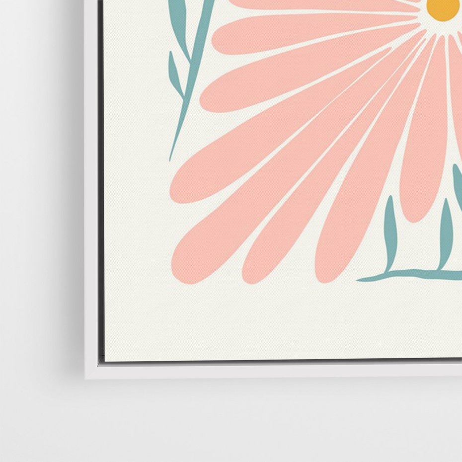 Obraz w ramie 70x100 - Symfonia Światła - typografia, pastelowa stokrotka - rama biała