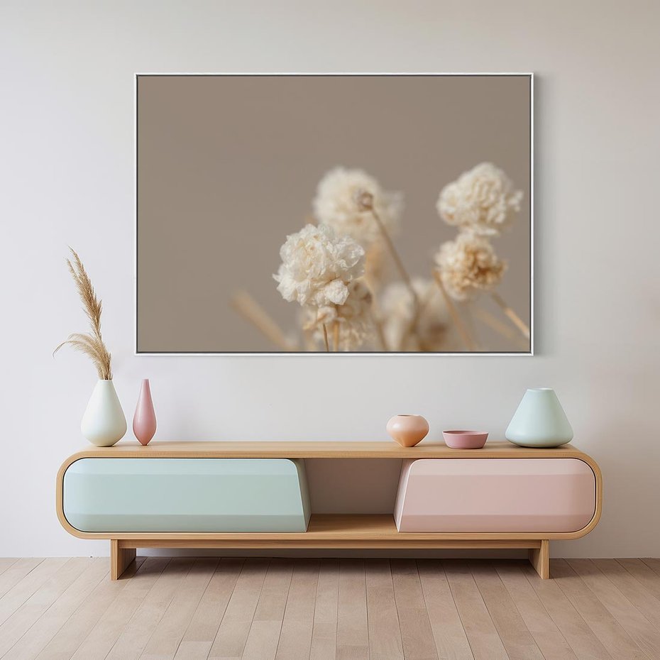 Obraz w ramie 100x70 - Przezroczyste piękno - gipsówka, suche - rama biała