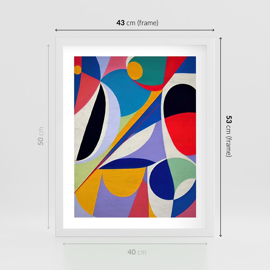 Plakat w ramie 40x50 - Kolorowe Przesunięcia Kształtów - abstrakcyjny obraz olejny, żywe kolory - rama biała