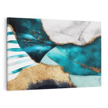 Obraz na płótnie 70x50 - Rozlane Turkusy - Turkusowe plamy, złote elementy