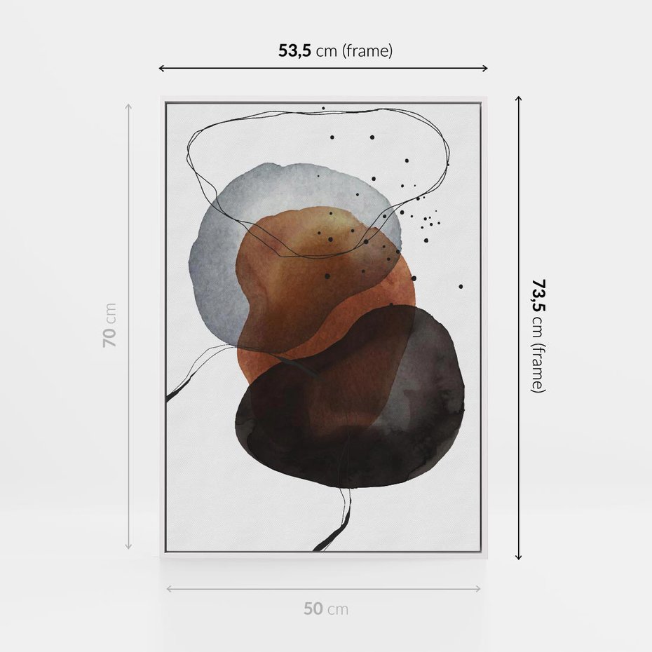 Obraz w ramie 50x70 - Kolorowe Wizje - abstrakcyjne plamy akwarelowe, czarny szkic - rama biała