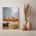 Obraz w ramie 80x120 - Malownicza Harmonia - jelenie, jesień - rama biała