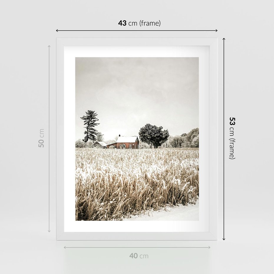 Plakat w ramie 40x50 - Idylliczna Zima - zima, krajobraz zimowy - rama biała