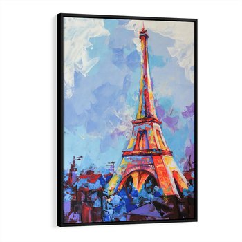 Obraz w ramie 50x70 - Paryska Wieża - olejny abstrakcyjny obraz, wieża eiffla - rama czarna