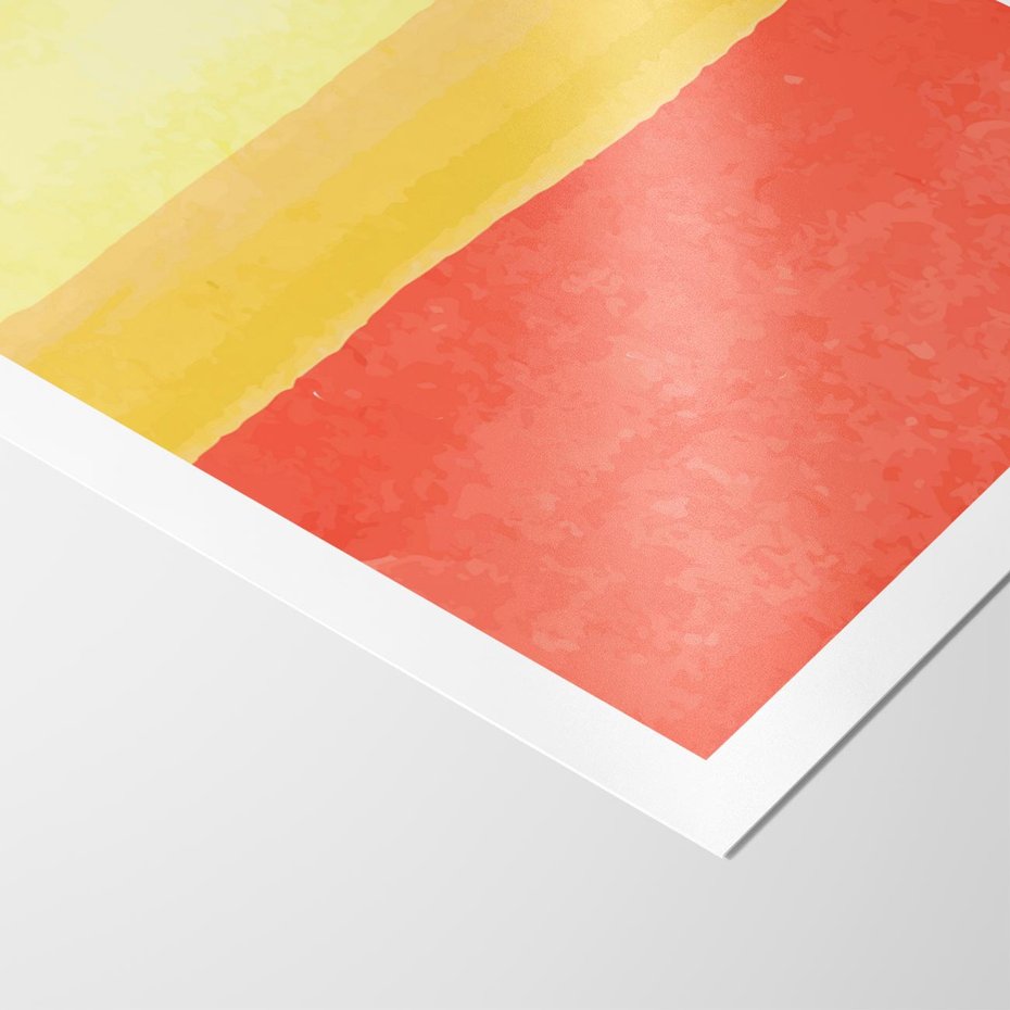 Plakat bez ramy 21x30 - Rozmyte Odbicia - kolorowe akwarelowe pasy, odcienie żółci i czerwieni