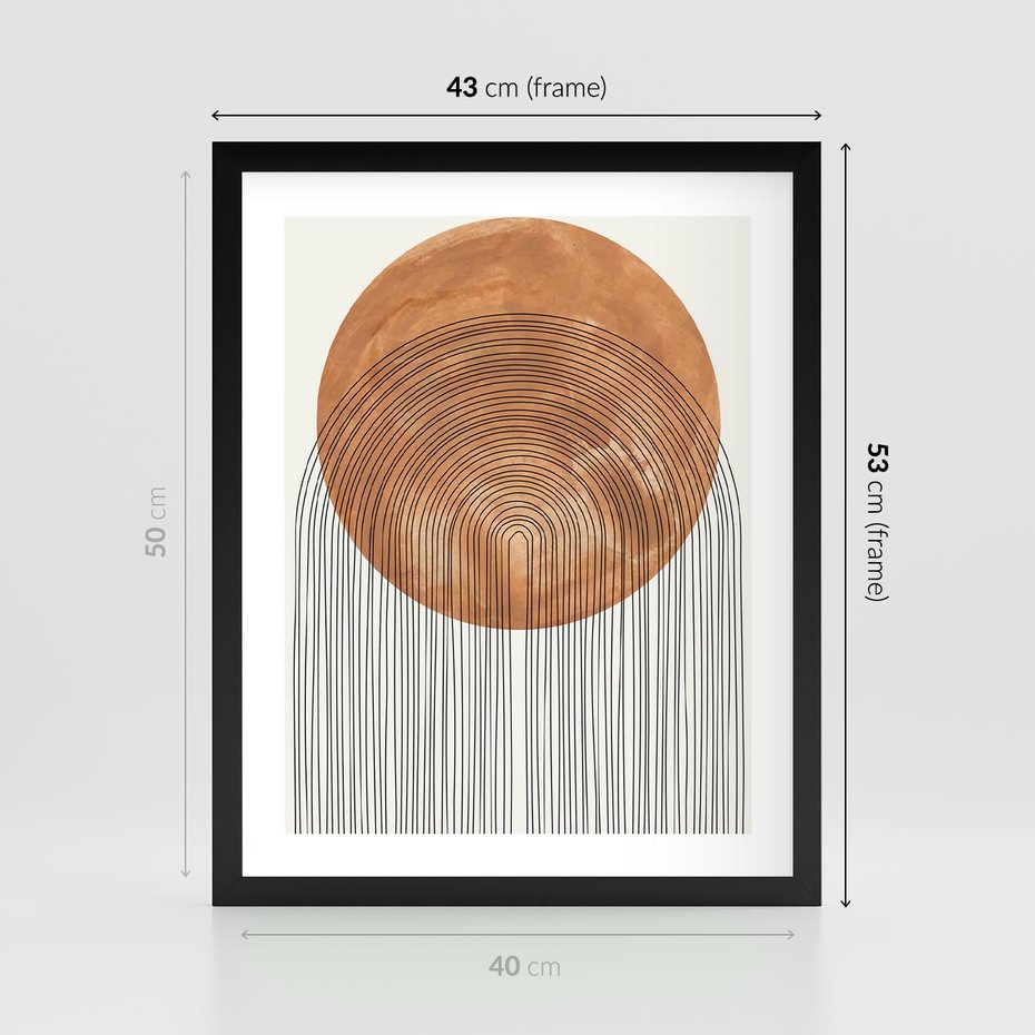 Plakat w ramie 40x50 - Konturem Kształtowane - koło, boho styl - rama czarna