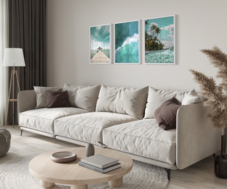 Zestaw obrazy w ramie 50x70 galeria - Plaża, palmy, hawaje, morze - rama biała