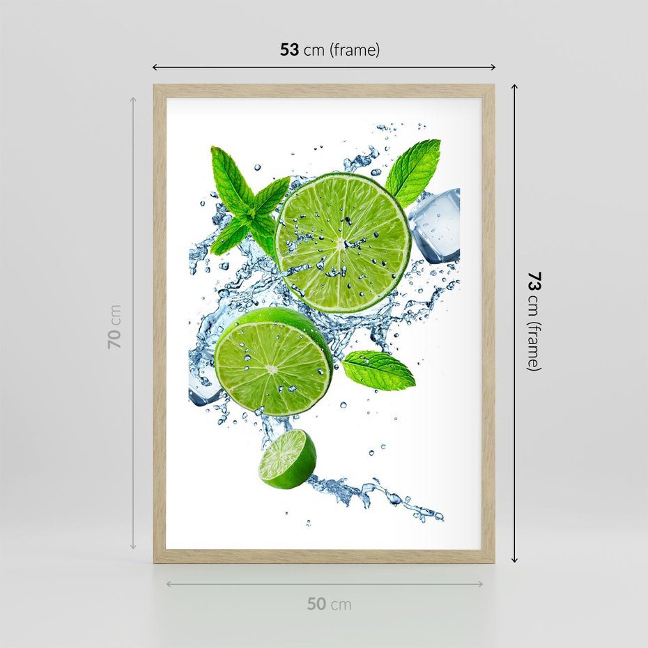 Plakat w ramie 50x70 - Świeżość i Witalność - limonka, owoce - rama drewno